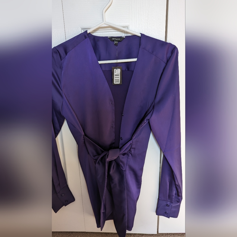 Royal Purple Blouse front Bow Tie